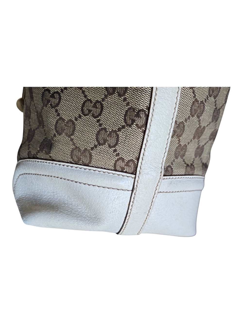 Gucci White/Beige GG Supreme Canvas Top Handle Bag with Web Stripe - Picture 9 of 11